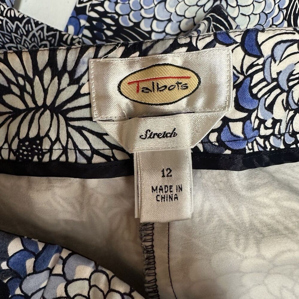 Talbots Stretch Floral Print Pants Women’s Size 12 Blue Black White Straight Leg - Picture 5 of 9
